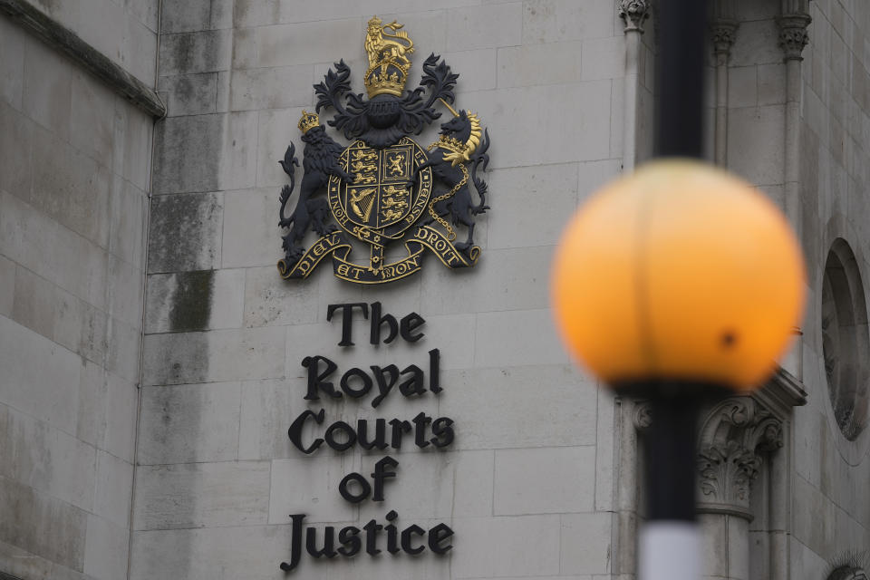 A general view of the Royal Courts of Justice where Justice Timothy Fancourt gave his ruling in the Prince Harry phone hacking lawsuit in London, Friday, Dec. 15, 2023. Prince Harry has won his phone hacking lawsuit against the publisher of the Daily Mirror and was awarded over 140,000 pounds ($180,000) in the first of his several lawsuits against the tabloids to go to trial. Fancourt found on Friday that phone hacking was "widespread and habitual" at Mirror Group Newspapers over many years. (AP Photo/Kin Cheung)