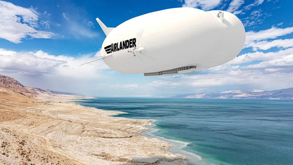 O Airlander pode pousar até em uma praia, em caso de necessidade (Imagem: Divulgação/Air Hybrid Vehicles)