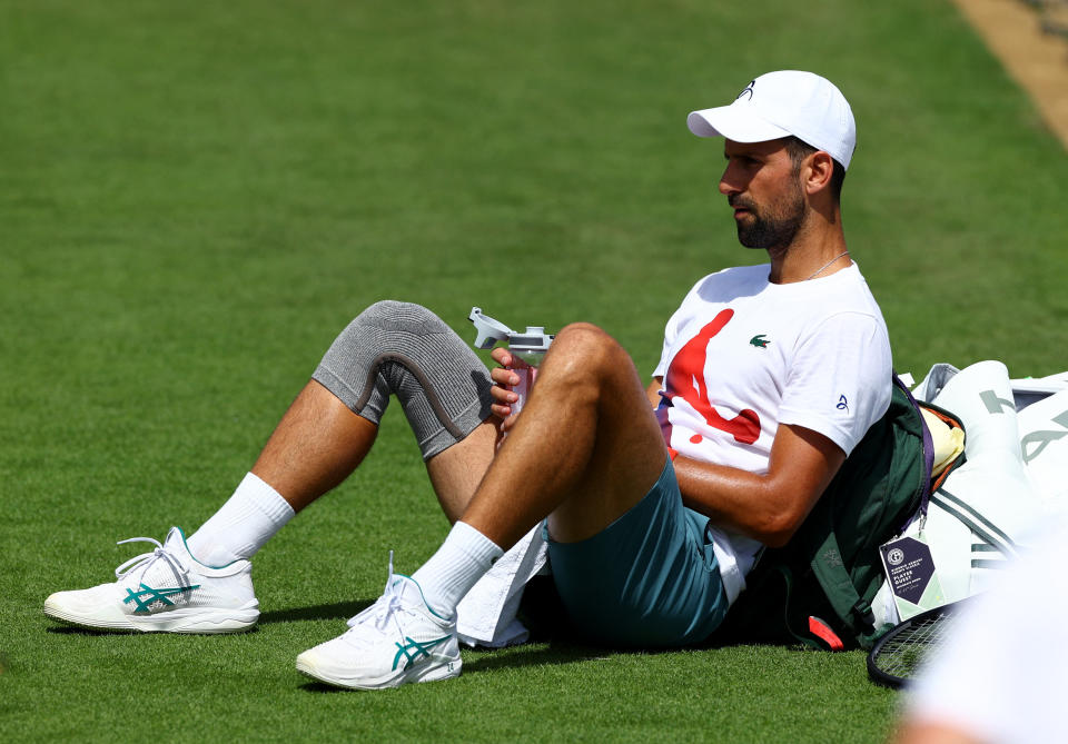 Tennis - Wimbledon - All England Lawn Tennis and Croquet Club, London, Britain - June 29, 2024 Serbia's Novak Djokovic during a practice session REUTERS/Matthew Childs