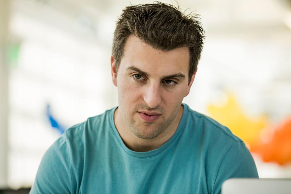 Brian Chesky photographed at the Airbnb offices in San Francisco, CA on Friday, August 14, 2015.