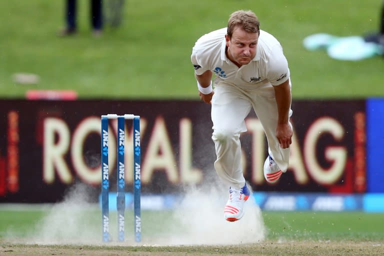 Neil Wagner of New Zealand bowls during day one of the third Test match against South Africa at Seddon Park in Hamilton