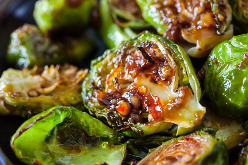 <strong>Get the <a href="http://www.steamykitchen.com/27757-roasted-brussels-sprouts-with-sweet-chili-sauce-recipe-video.html" target="_blank">Roasted Brussels Sprouts, Sweet Chili Sauce recipe</a> by Steamy Kitchen</strong>