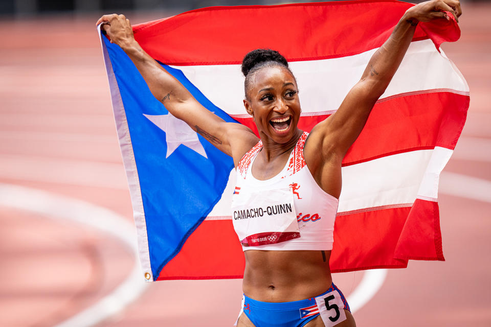 <p>Jasmine Camacho Quinn of Puerto Rico wins the Women's 100m Hurdles Final at the Olympic Stadium on August 2.</p>
