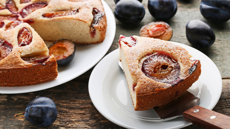 Plum cake on plate