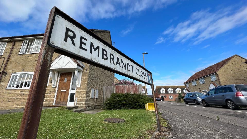 A road sign on Canvey Island for Rembrandt Close