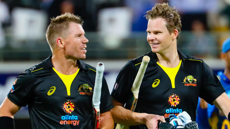 Pictured here, Australia batsmen David Warner and Steve Smith out in the middle together.