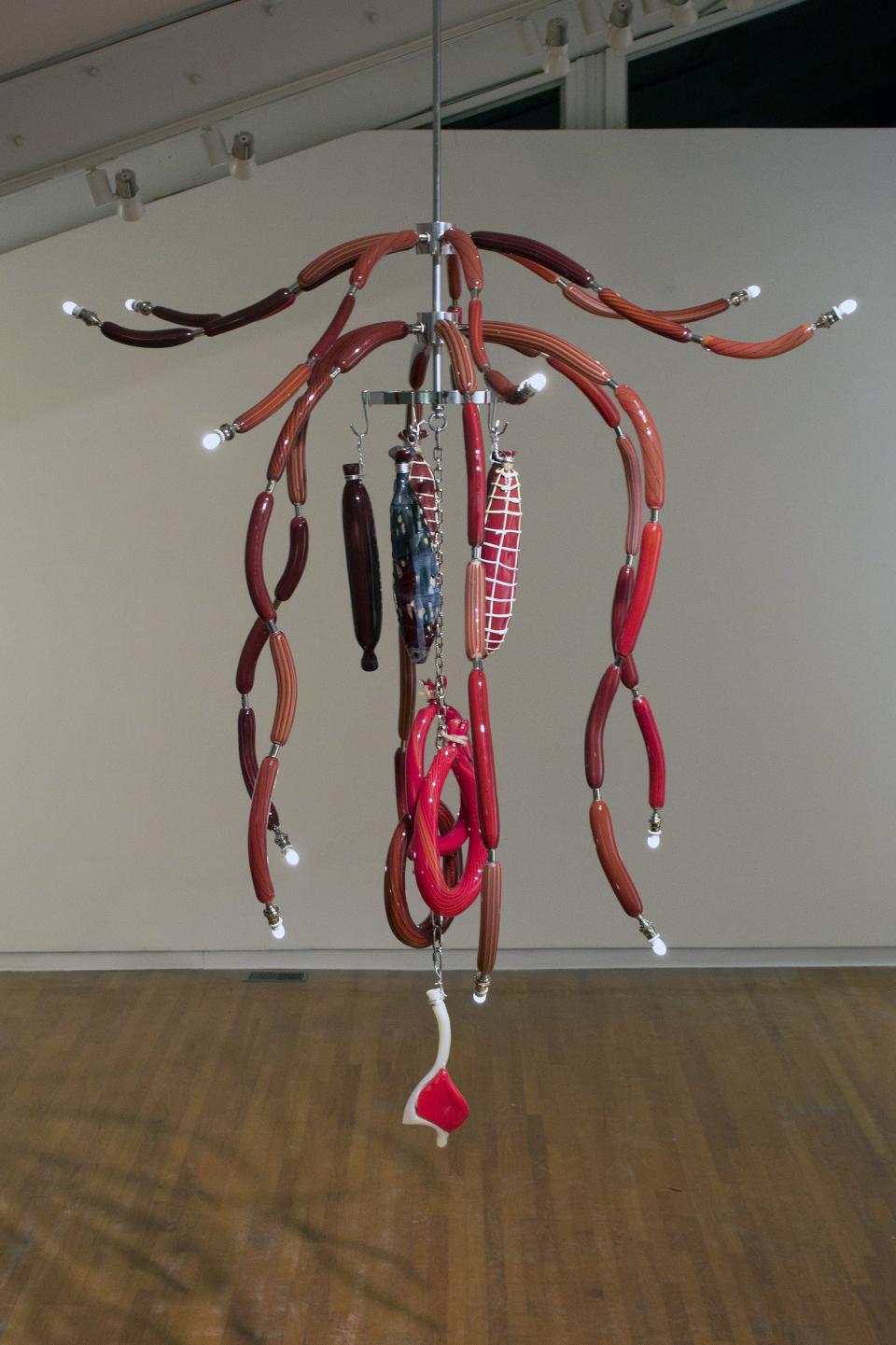 Meat Chandelier by Deborah Czeresko, 2018.