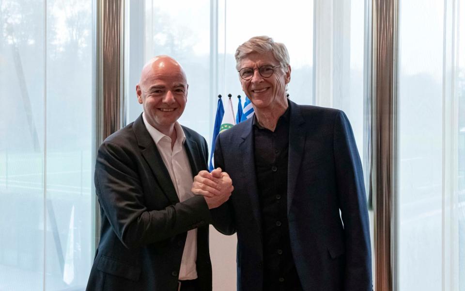 Arsene Wenger (picture with Fifa president Gianni Infantino) joined world football's governing body in 2019 - PA