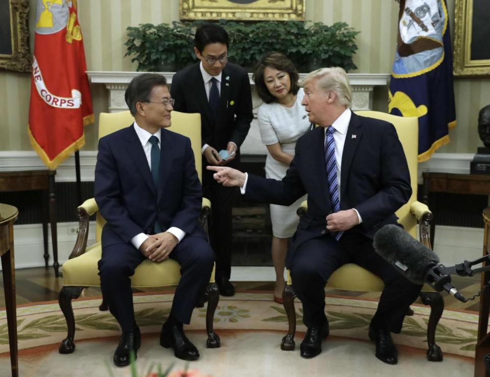 Mr Trump and South Korean Moon Jae-in discussed options for more sanctions on North Korea (AP)