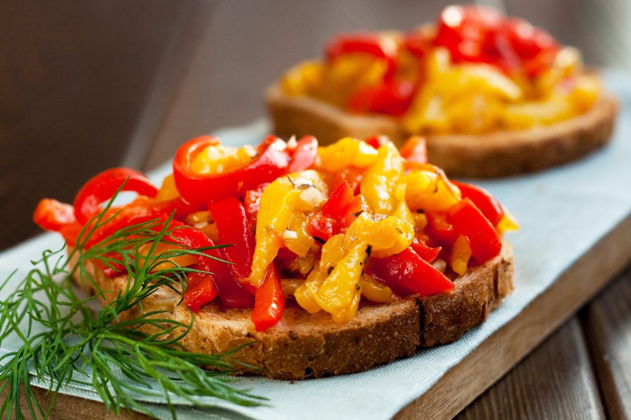 Grilled Bell Pepper Bruschetta with Gorgonzola