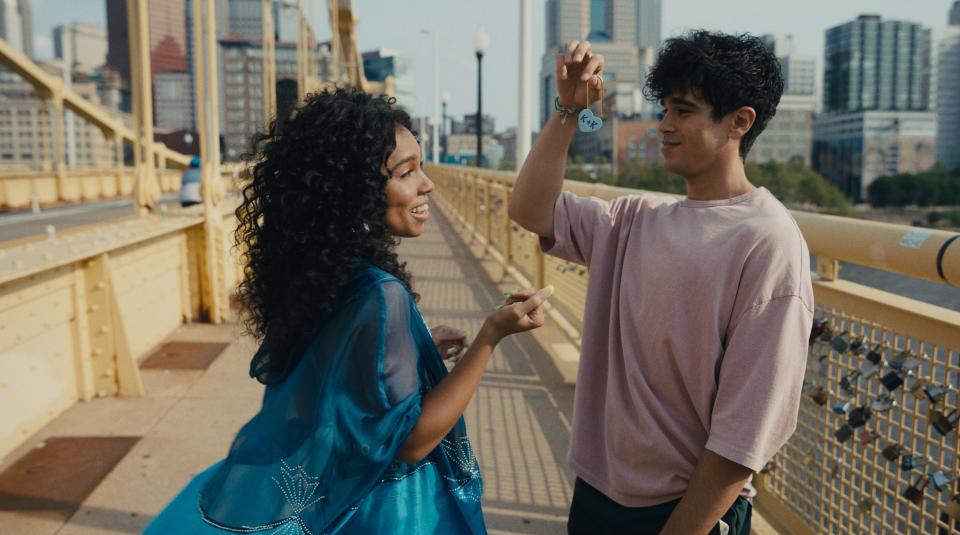 Eva Reign, left, stars as Kelsa and Abubakr Ali as Khal in "Anything's Possible." Reign says the film is a refreshing change from sensationalized portrayals of trans life.