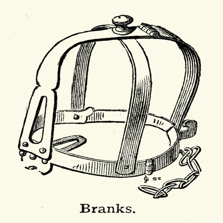 Illustration of a metal contraption designed to go over one's head