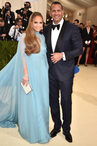 <p>Kevin Mazur/WireImage</p> Jennifer Lopez and Alex Rodriguez at the 2017 Met Gala