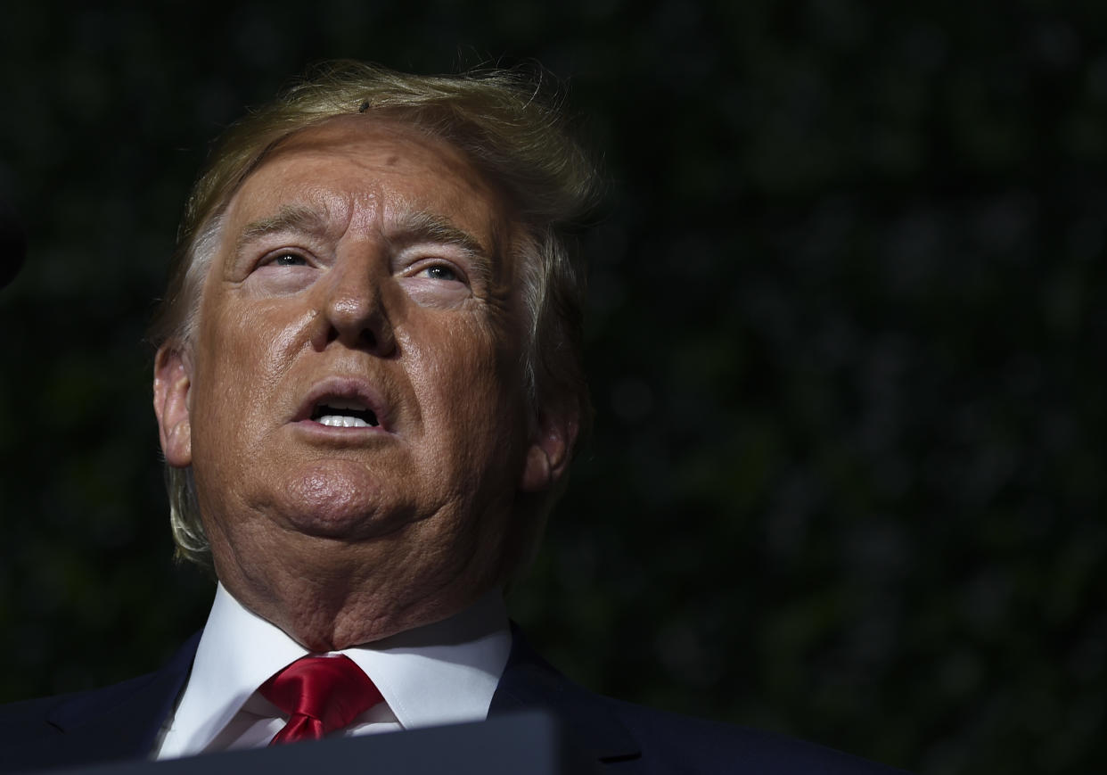 U.S. President Donald Trump speaks during an event commemorating the 400th Anniversary of the First Representative Legislative Assembly in Jamestown, Virginia on July 30, 2019. (ANDREW CABALLERO-REYNOLDS/AFP/Getty Images)