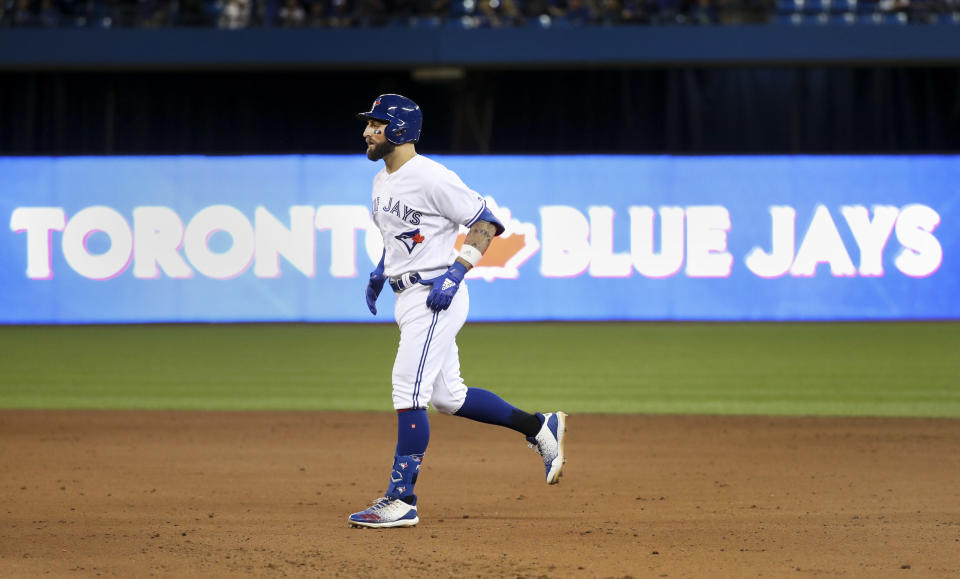 TORONTO, ON - March 28   Toronto Blue Jays center fielder Kevin Pillar (11) runs off the field after being thrown out at first to end the game in the 10th. The Toronto Blue Jays lost to the Detroit Tigers 2-0 in the Jays Home Opener at the Rogers Centre in Toronto. March 28, 2019        (Richard Lautens/Toronto Star via Getty Images)