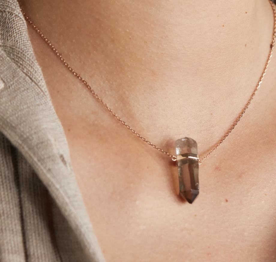 JiaJia 14-karat rose gold quartz necklace. (PHOTO: Net-A-Porter)