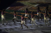 <p>Performers during the Opening Ceremony of the Rio 2016 Olympic Games at Maracana Stadium. (AP Photo/Charlie Riedel) </p>