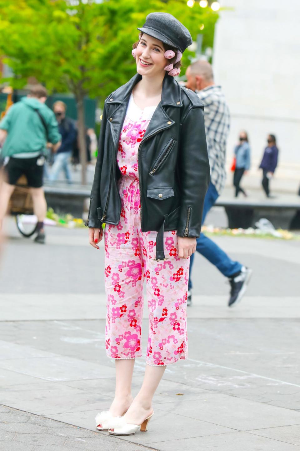 <p>Rachel Brosnahan is seen filming <i>The Marvelous Mrs. Maisel </i>in N.Y.C. on Thursday. </p>