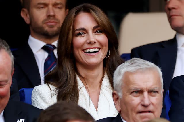 <p>Michael Steele - World Rugby/World Rugby via Getty</p> Kate Middleton at the Rugby World Cup on Oct. 15, 2023