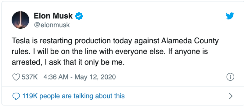 ▲Elon Musk 5月12日推文  