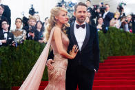 Blake Lively and Ryan Reynolds attend The Metropolitan Museum of Art's Costume Institute benefit gala celebrating "Charles James: Beyond Fashion" on Monday, May 5, 2014, in New York. (Photo by Charles Sykes/Invision/AP)