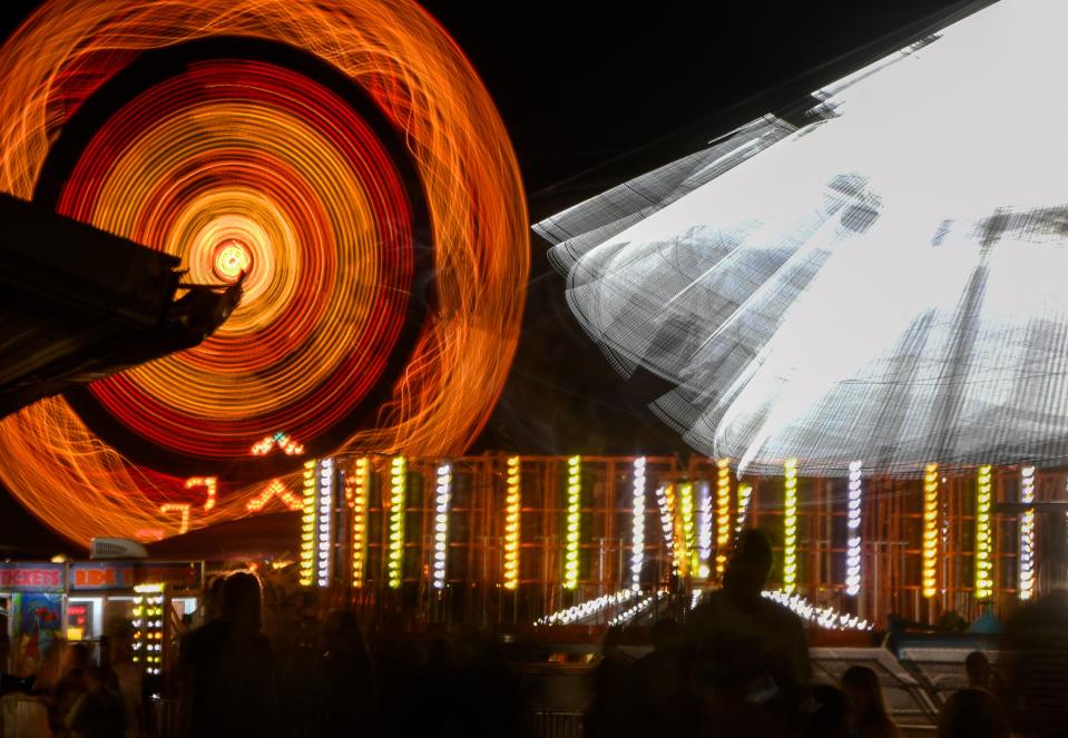 Time exposure of the carnival rides at the Vanderburgh County Fair Saturday, July 28, 2019.