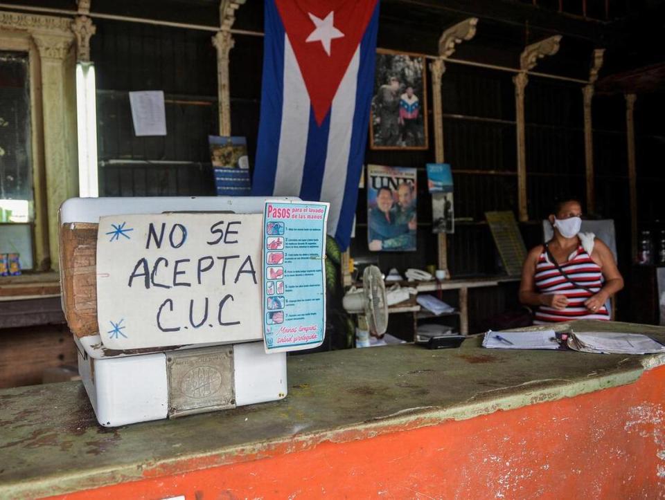 A sign at a store in Havana, Cuba, announces that CUCs will no longer be accepted following a monetary reform eliminating the convertible peso.