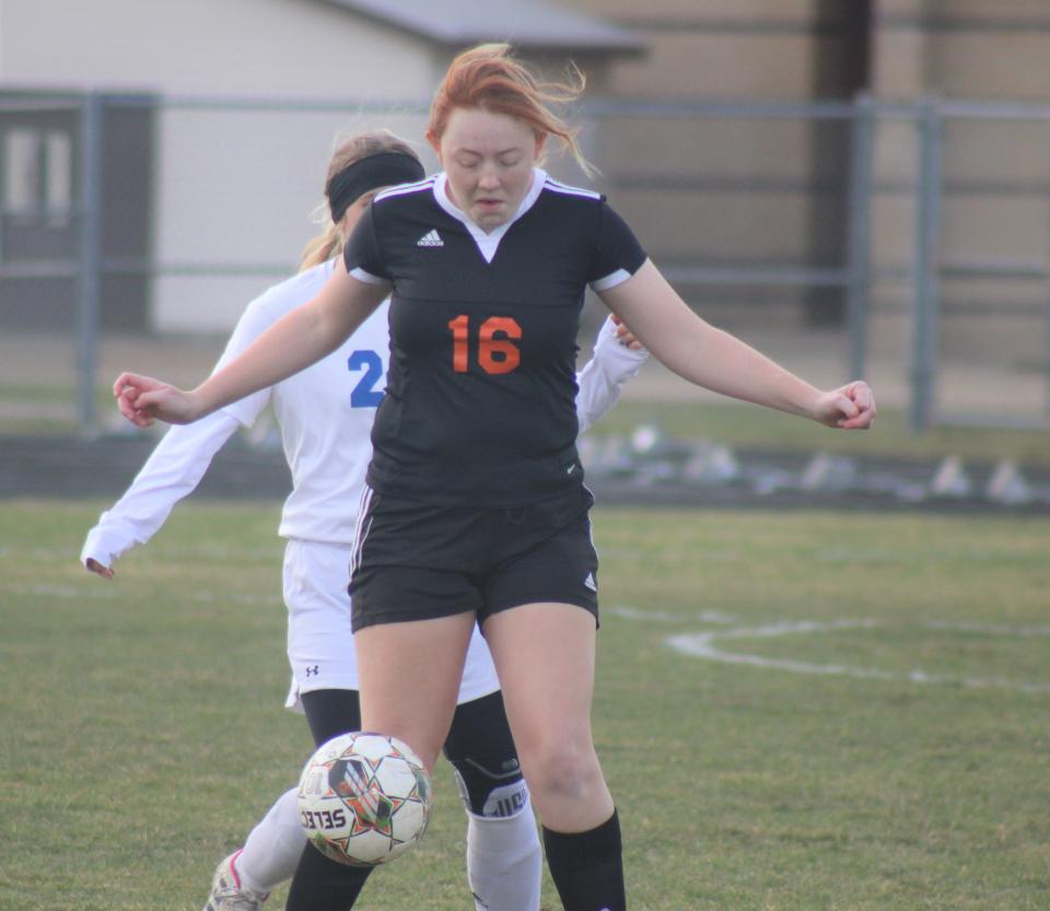 Cheboygan junior Penelope Balitz (16) looks to take control of the ball during the second half against Gladwin on Friday.