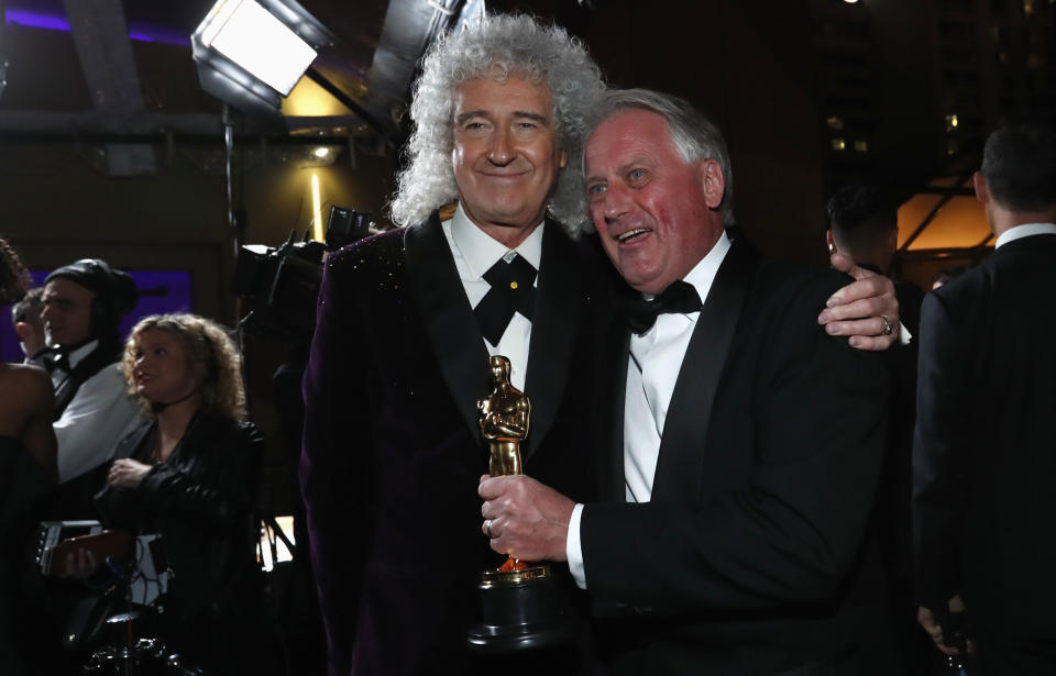 91st Academy Awards – Oscars Governors Ball – Hollywood, Los Angeles, California, U.S., February 24, 2019. Brian May of Queen reacts with Paul Massey, winner of Achievement in sound mixing. REUTERS/Mario Anzuoni