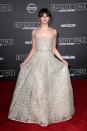 <p>Felicity was the belle of the ball in a floor-length Dior gown designed with the house's new favourite corset detail. <i>[Photo: Getty]</i> </p>