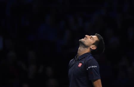 Britain Tennis - Barclays ATP World Tour Finals - O2 Arena, London - 19/11/16 Serbia's Novak Djokovic reacts during his semi final match against Japan's Kei Nishikori Reuters / Toby Melville Livepic