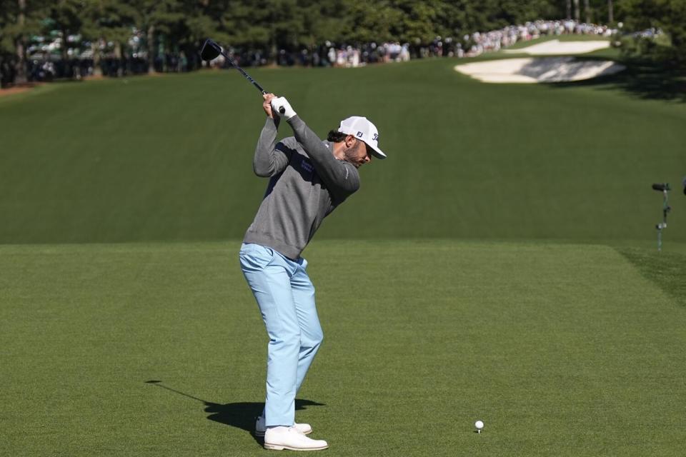 Max Homa hits a tee shot on the first hole during second round at the Masters on Friday.