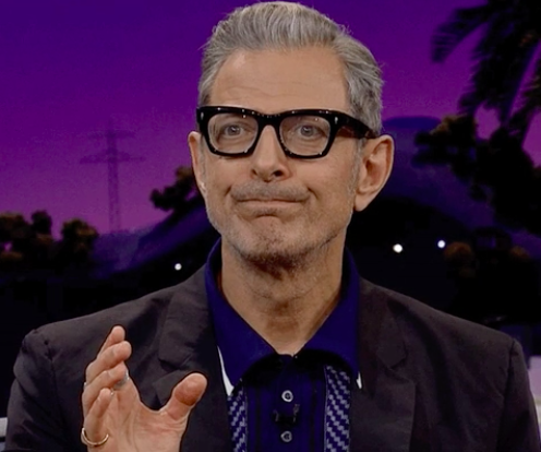 Jeff Goldblum cringing on "The Late Late Show with James Corden"