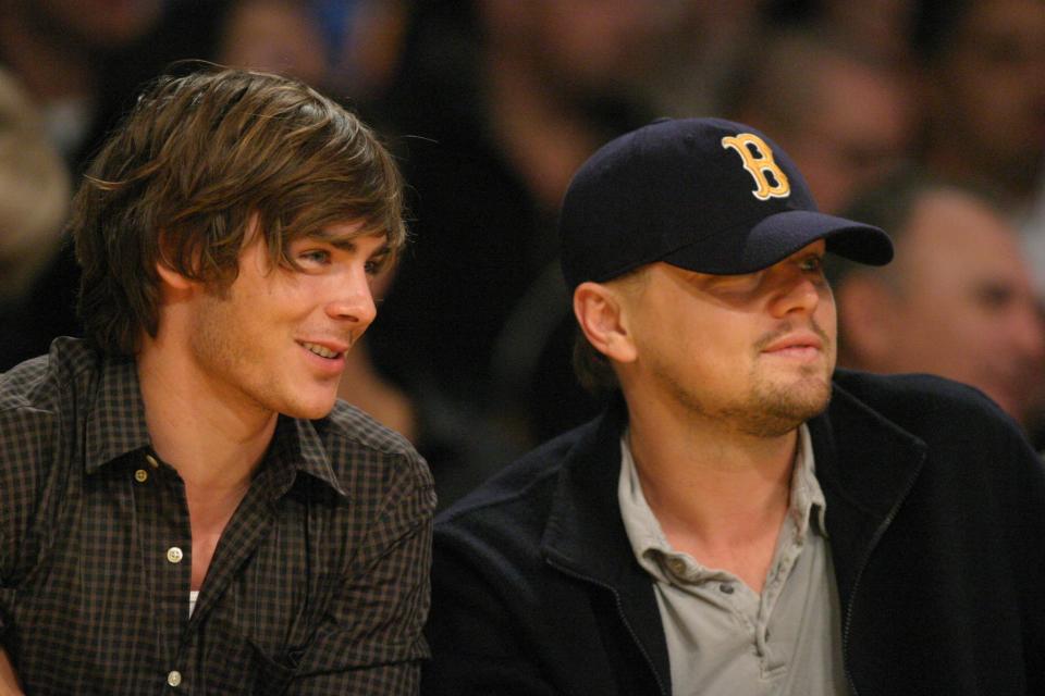 Zac Efron and Leonardo DiCaprio at a basketball game in 2008 (SplashNews.com)