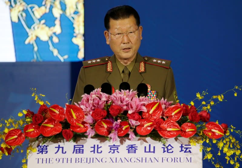 North Korea's Vice Minister of the People's Armed Forces Kim Hyong Ryong speaks at the Xiangshan Forum in Beijing