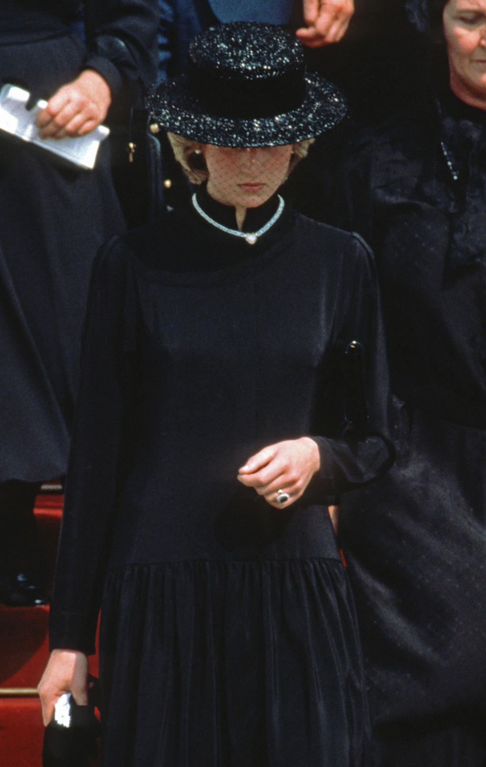 Diana, Princess of Wales at the funeral of Princess Grace of Monaco 
