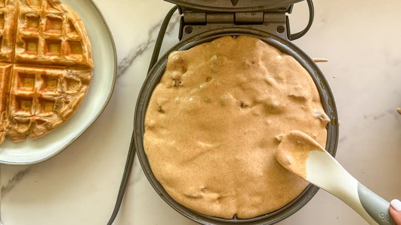 batter in waffle iron