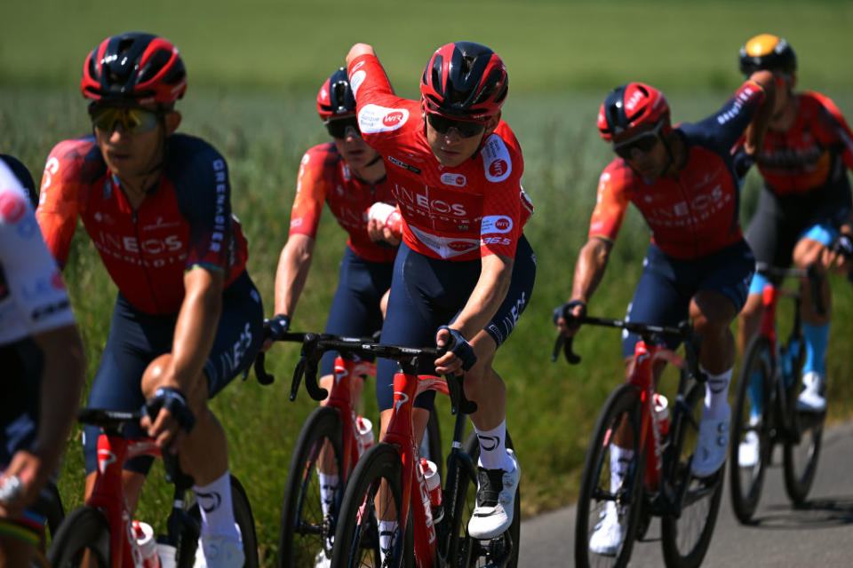 NOTTWIL SWITZERLAND  JUNE 12 Magnus Sheffield of The United States and Team INEOS Grenadiers  Red Mountain Jersey competes during the 86th Tour de Suisse 2023 Stage 2 a 1737km stage from Beromnster to Nottwil  UCIWT  on June 12 2023 in Nottwil Switzerland Photo by Dario BelingheriGetty Images