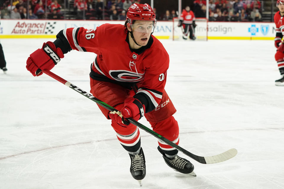 Carolina Hurricanes Center Erik Haula (56) 