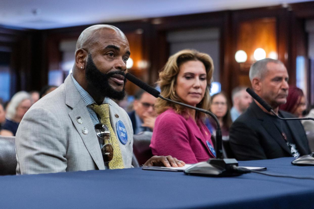 <span>Real estate brokers push back against the proposed bill in New York on 12 June 2024.</span><span>Photograph: Emil Cohen/NYC Council Media Unit</span>