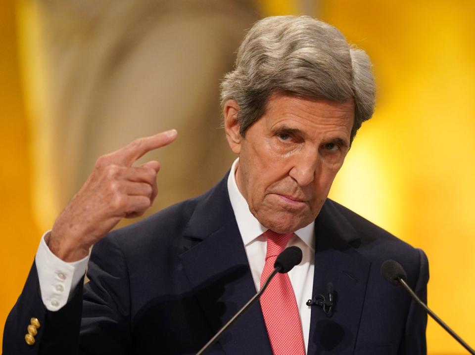 John Kerry, US Special Presidential Envoy for Climate speaks during the Net Zero Delivery Summit at the Mansion House, London (Yui Mok/PA) (PA Wire)