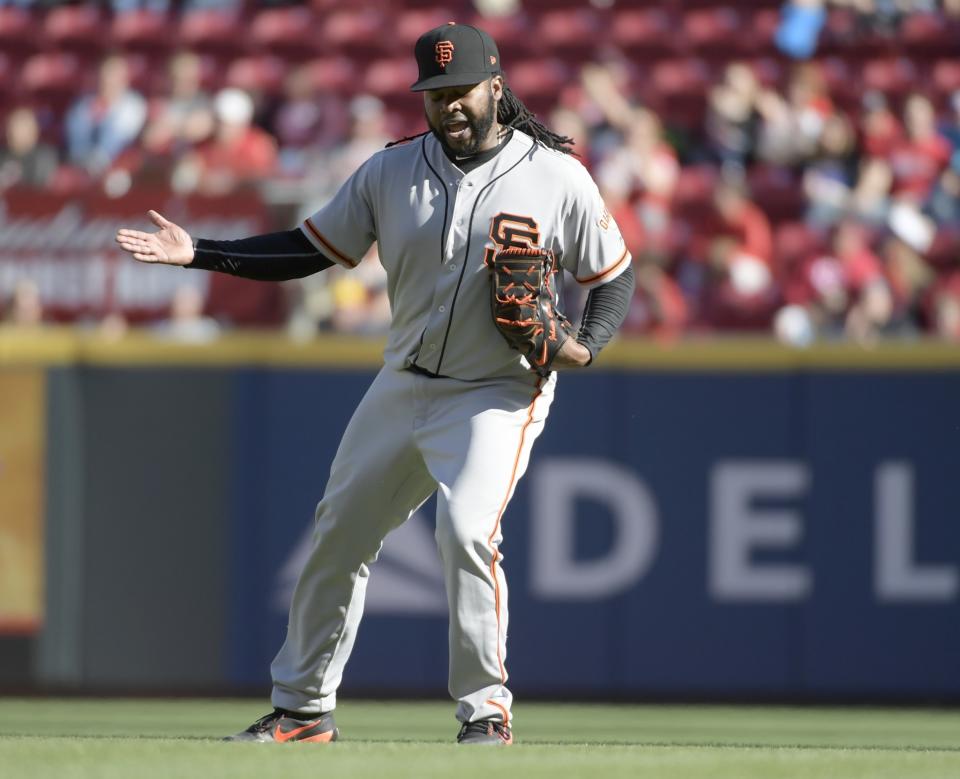 After getting swept by the Reds, and outscored 31-5, the Giants' troubles in Cincinnati still weren't over. (AP Photo/Michael E. Keating)