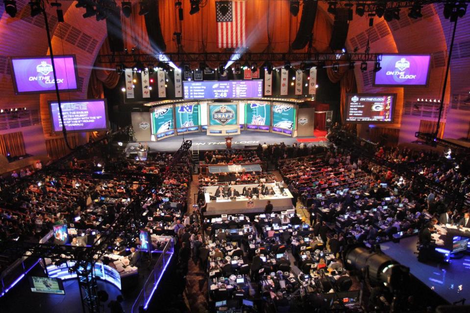 The stage is set at Radio City Music Hall for the 2014 NFL Draft on Thursday May 8th, 2014 in New York. (Jamie Herrmann/AP Images)