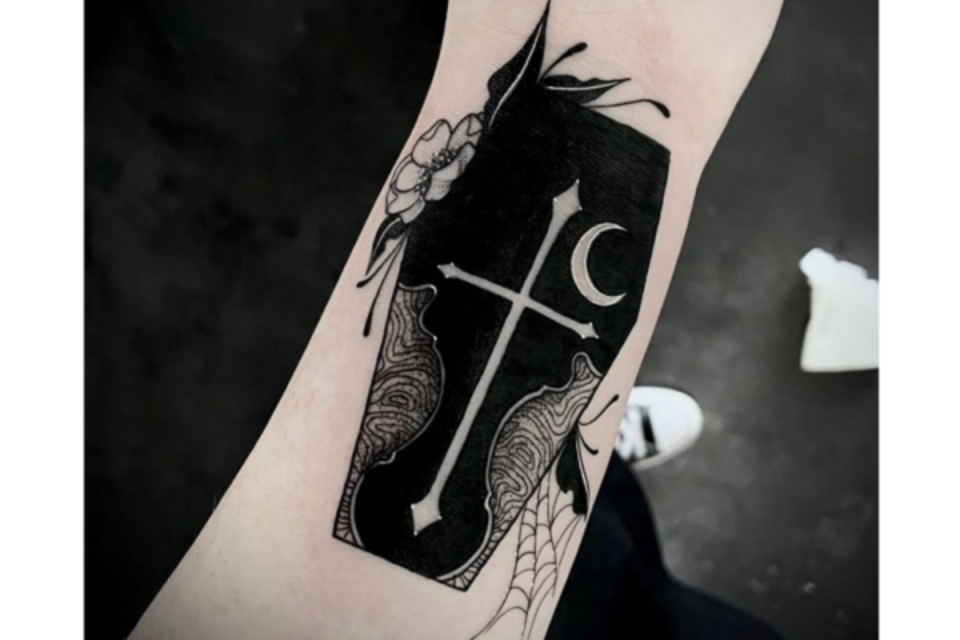 Coffin and cross tattoo <p>Cassy Childress</p>