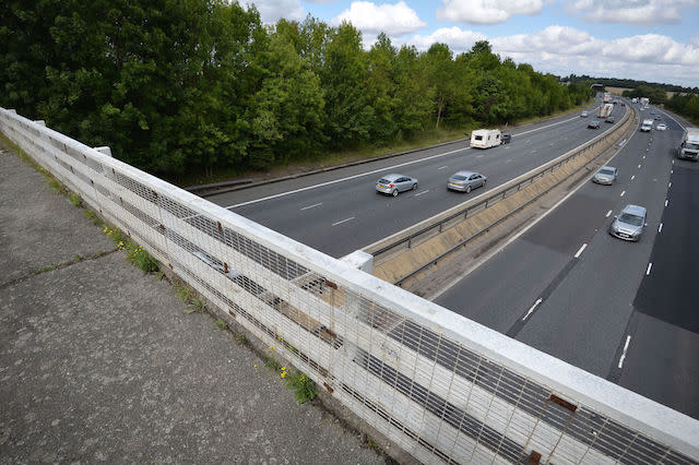 Goose Lane bridge which goes over the M11 motorway near Birchanger which was closed after a van driver was killed in a motorway crash after what &quot;appears to be a lump of concrete&quot; struck his windscreen and his vehicle hit a tree.