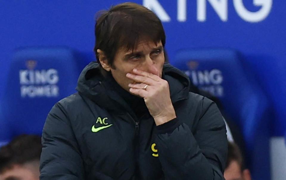 Antonio Conte looks glum – Tottenham humiliated by Leicester as Antonio Conte's return ends in disaster - Molly Darlington/Reuters