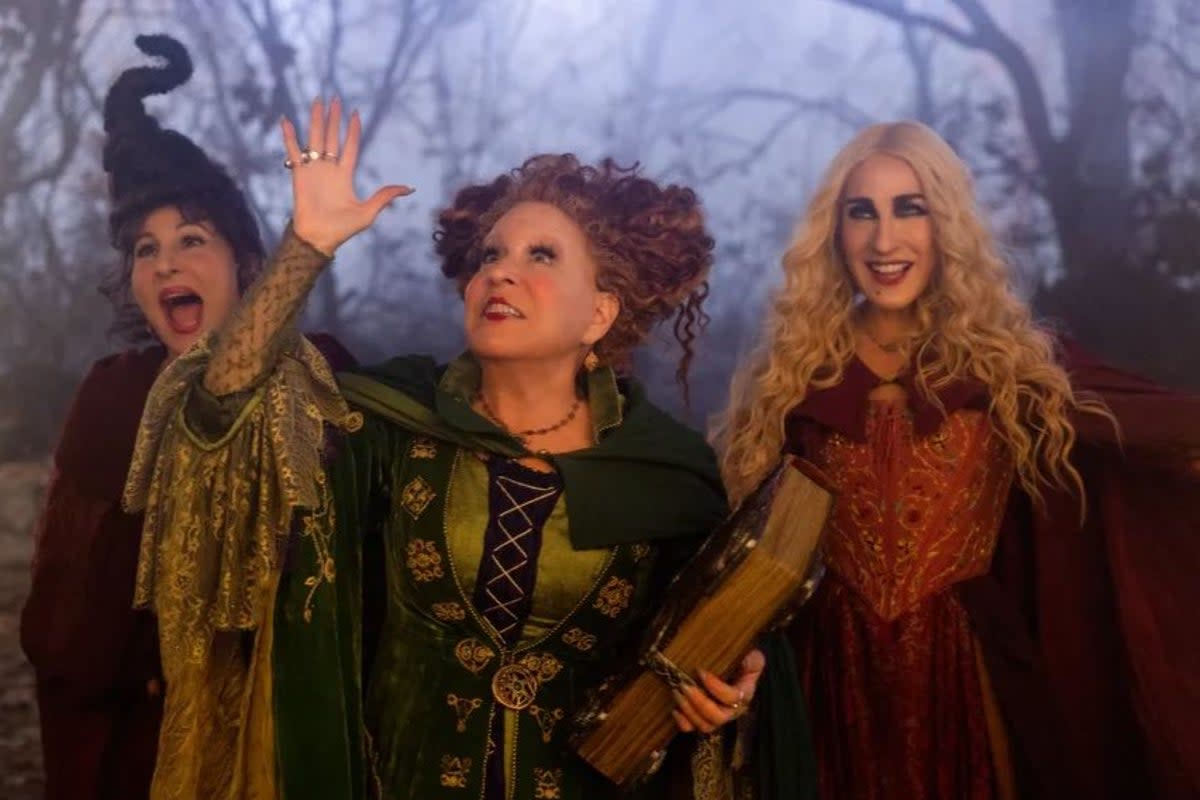 Sarah Jessica Parker, Bette Midler and Kathy Najimy return as the Sanderson in the trailer for Hocus Pocus 2 (Disney+/YouTube)