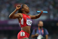 <p>As a sprinter, Lauryn Williams represented Team USA at the 2004, 2008 and 2012 Summer Games. She won a silver medal in Athens for the 100 meters and took gold in London in the 4×100 meter relay. (Getty) </p>