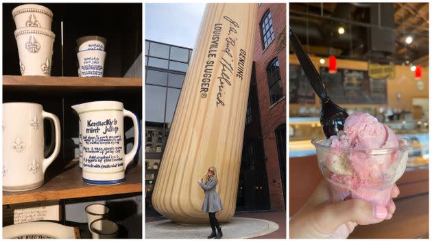 From left to right: Louisville Stoneware, the Louisville Slugger Museum & Factory, and Homemade Ice Cream & Pie Kitchen. (Photo: Caroline Bologna/HuffPost)