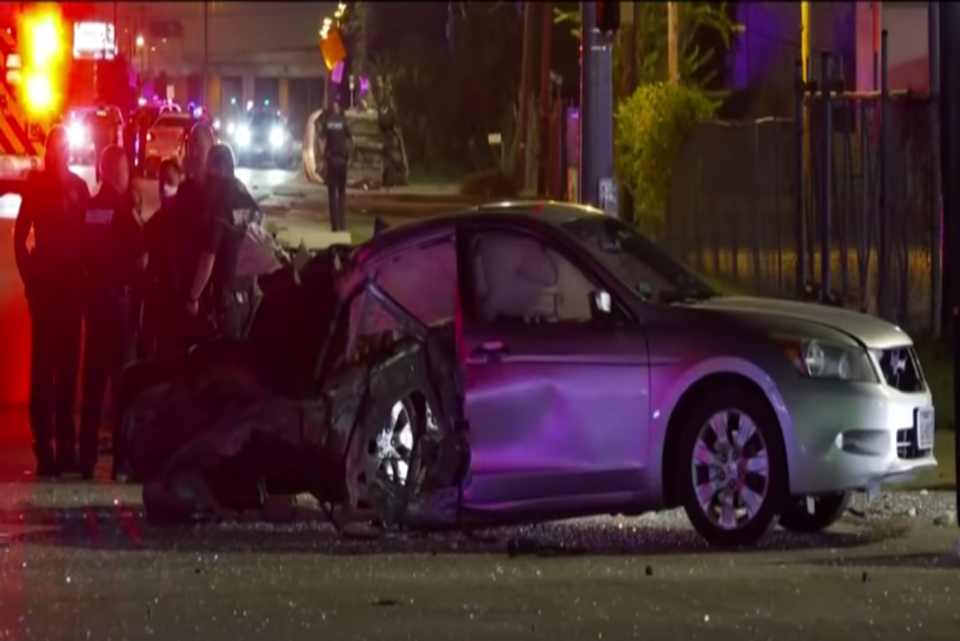 The damage to the Uber that was crashed into on Saturday night in Houston ((KPRC 2 Click2Houston - YouTube))